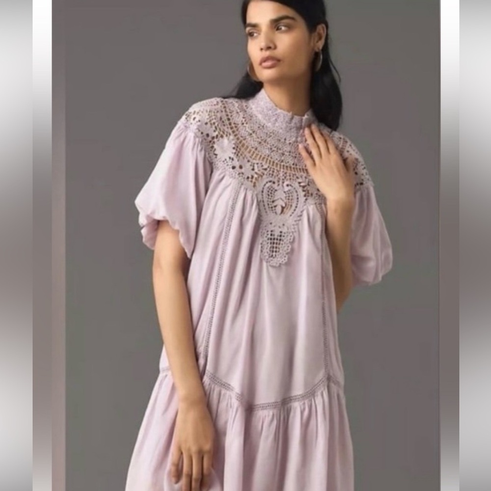 Anthropologie Lace bib top dress Lilac
